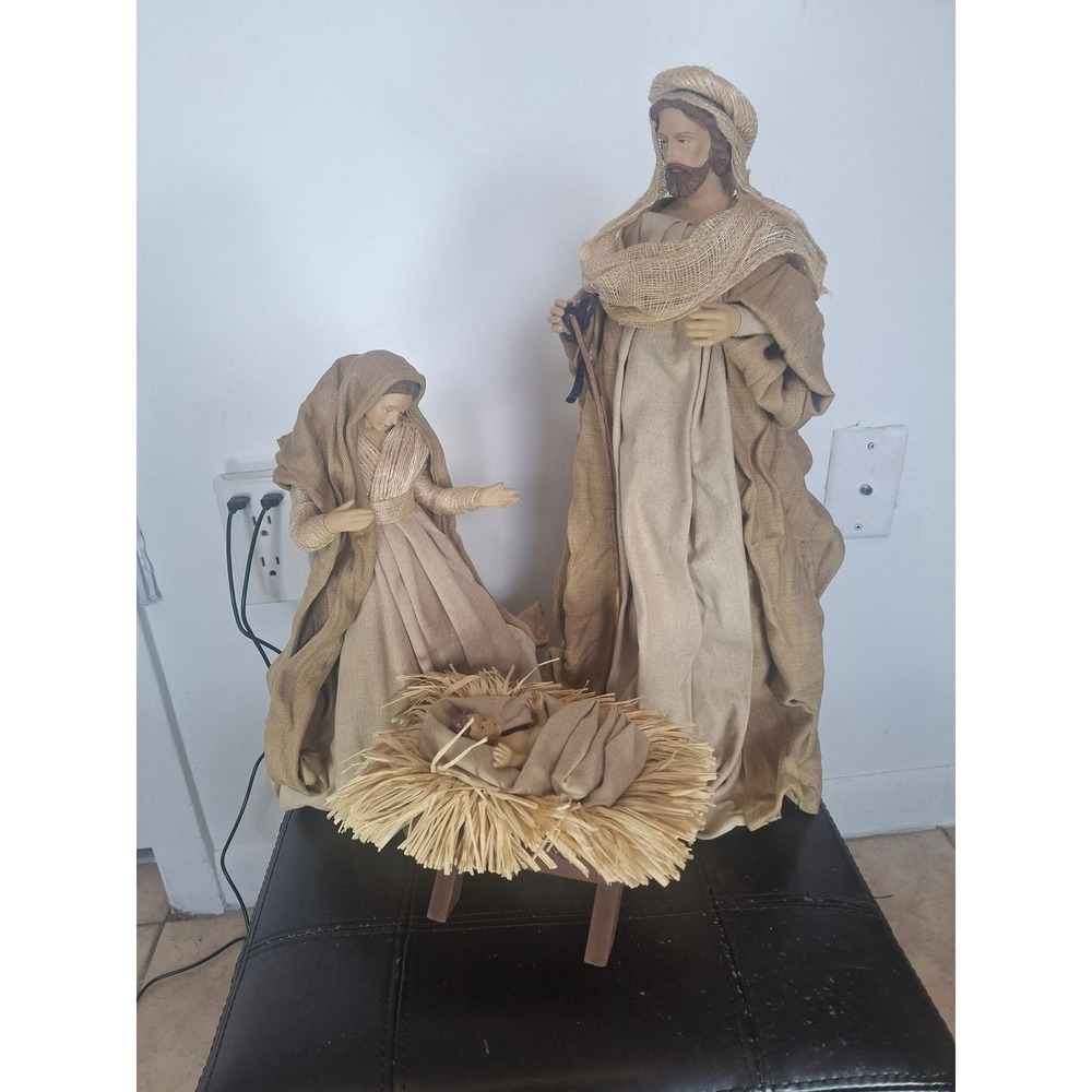 Holy Family Nativity Set 3 Piece Fabric Mache Mary Joseph Baby Jesus Rustic